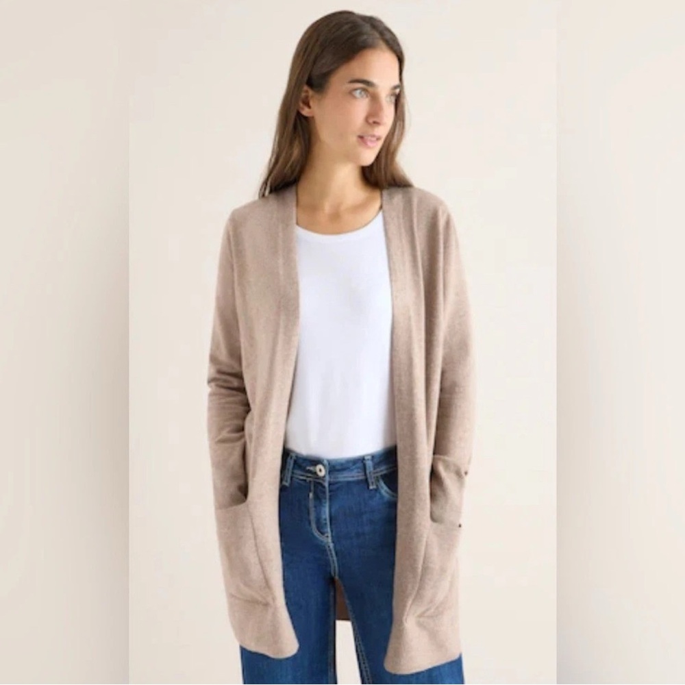 CASHMERE Wool Cardigan Sweater Brown Beige Tan Neutral Long‎ Open Front Small
